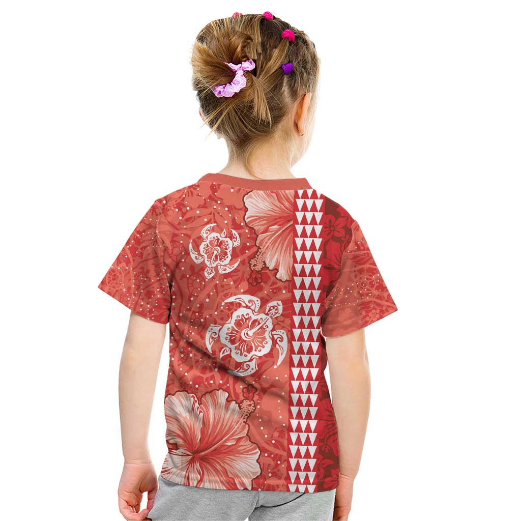 Red Hibiscus Turle Kid T Shirt Hawaiian Style Tribal Tapa Pattern