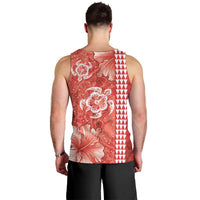 Red Hibiscus Turle Men Tank Top Hawaiian Style Tribal Tapa Pattern