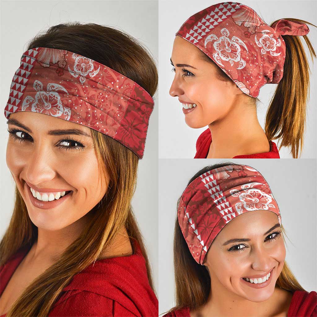 Red Hibiscus Turle Neck Gaiter Hawaiian Style Tribal Tapa Pattern - Polynesian Pride