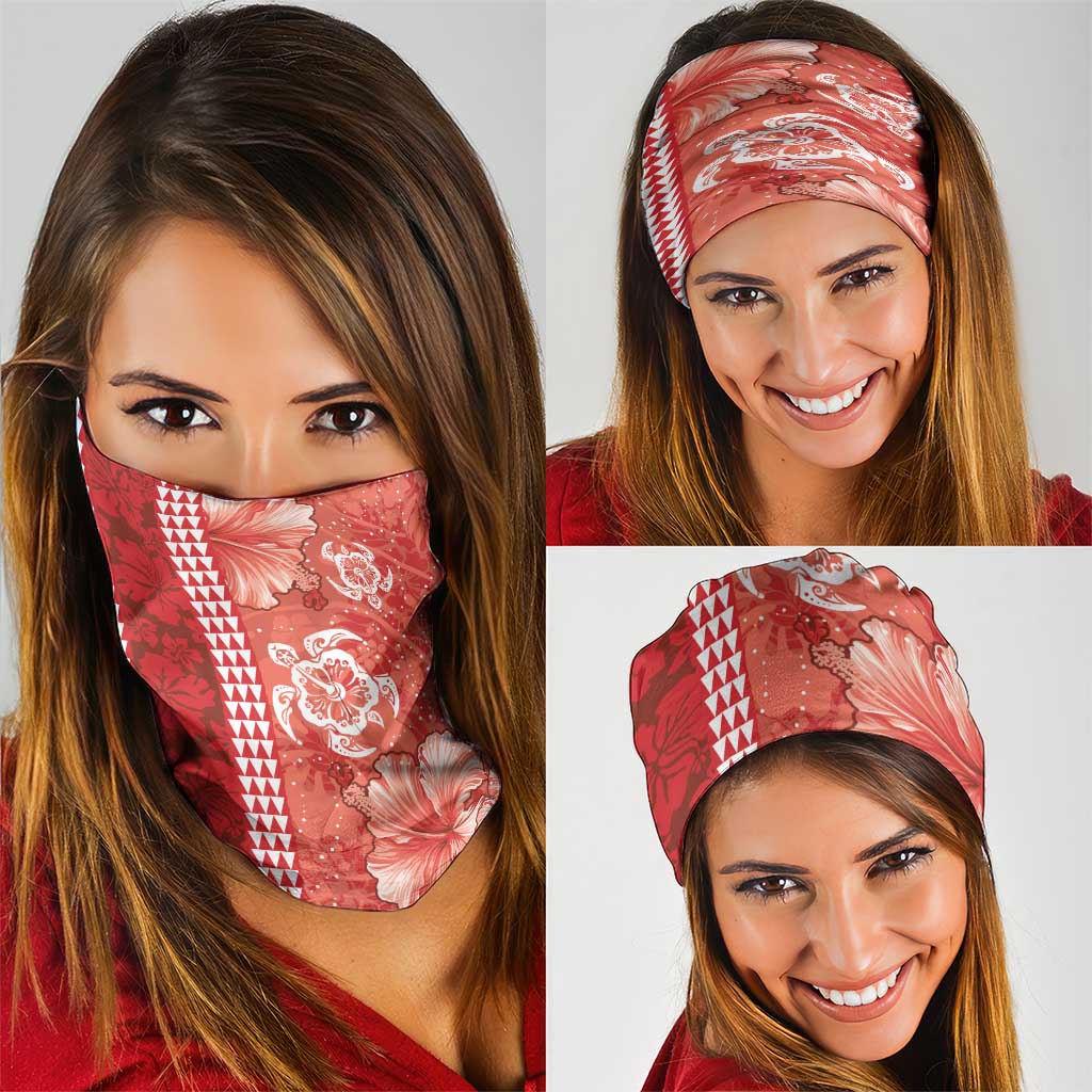 Red Hibiscus Turle Neck Gaiter Hawaiian Style Tribal Tapa Pattern - Polynesian Pride