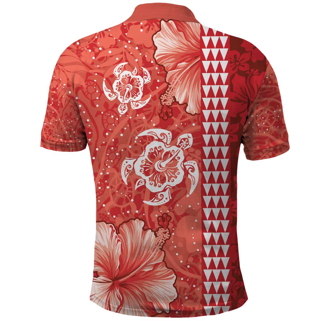 Red Hibiscus Turle Polo Shirt Hawaiian Style Tribal Tapa Pattern