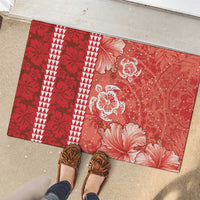 Red Hibiscus Turle Rubber Doormat Hawaiian Style Tribal Tapa Pattern