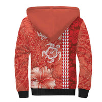 Red Hibiscus Turle Sherpa Hoodie Hawaiian Style Tribal Tapa Pattern