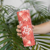 Red Hibiscus Turle Skinny Tumbler Hawaiian Style Tribal Tapa Pattern