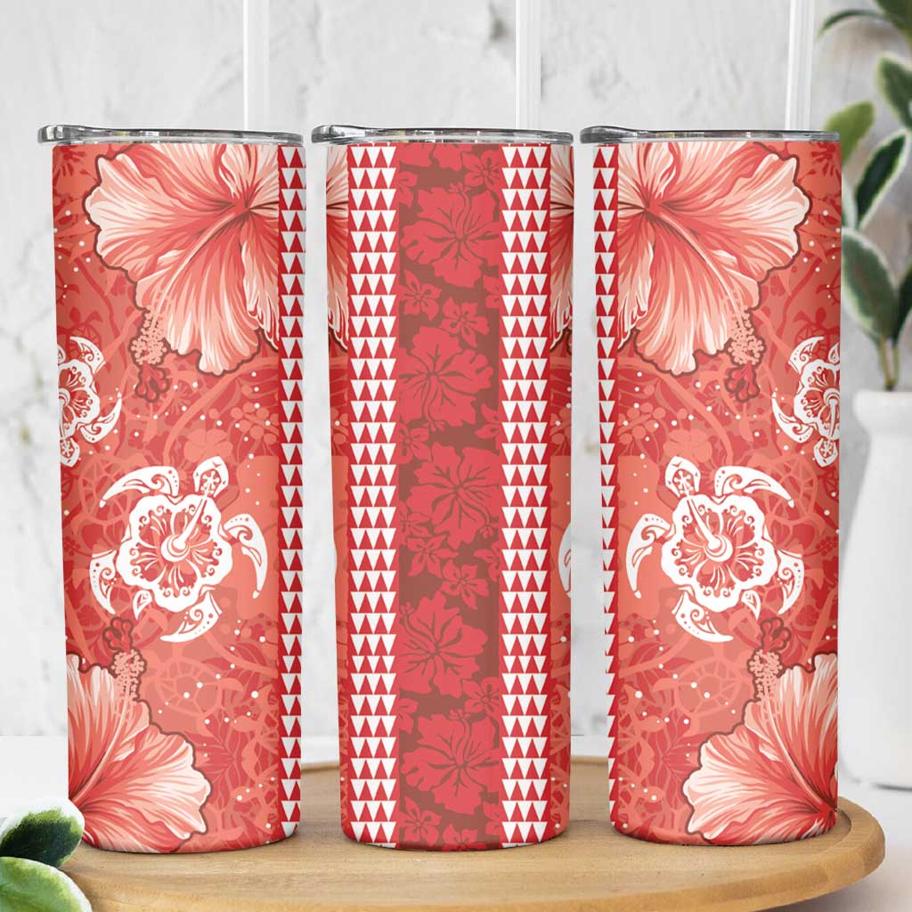 Red Hibiscus Turle Skinny Tumbler Hawaiian Style Tribal Tapa Pattern