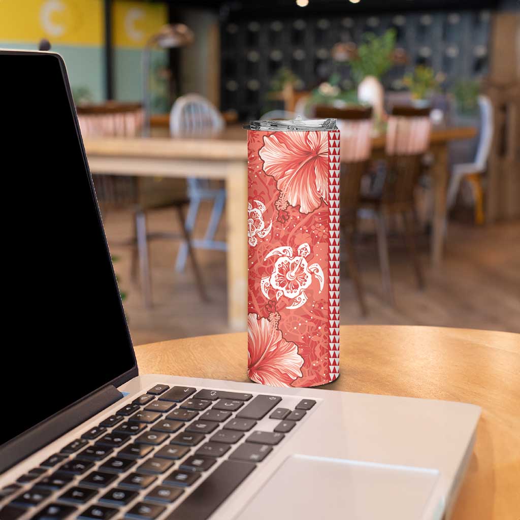 Red Hibiscus Turle Skinny Tumbler Hawaiian Style Tribal Tapa Pattern