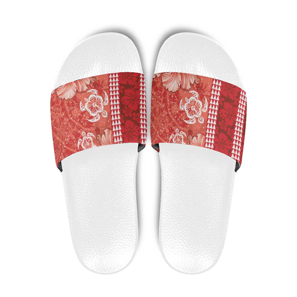 Red Hibiscus Turle Slide Sandals Hawaiian Style Tribal Tapa Pattern - Polynesian Pride
