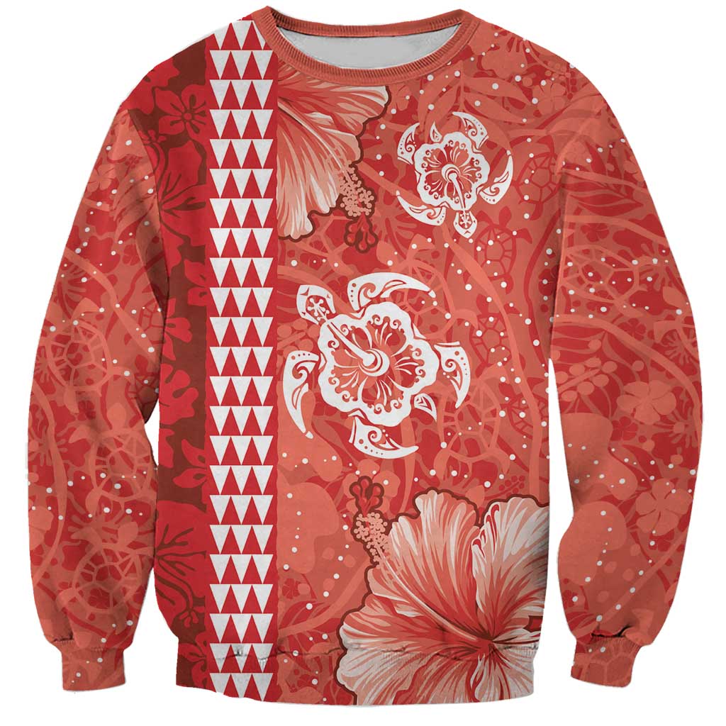 Red Hibiscus Turle Sweatshirt Hawaiian Style Tribal Tapa Pattern
