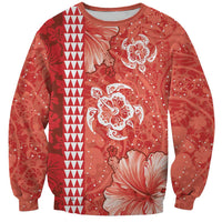 Red Hibiscus Turle Sweatshirt Hawaiian Style Tribal Tapa Pattern
