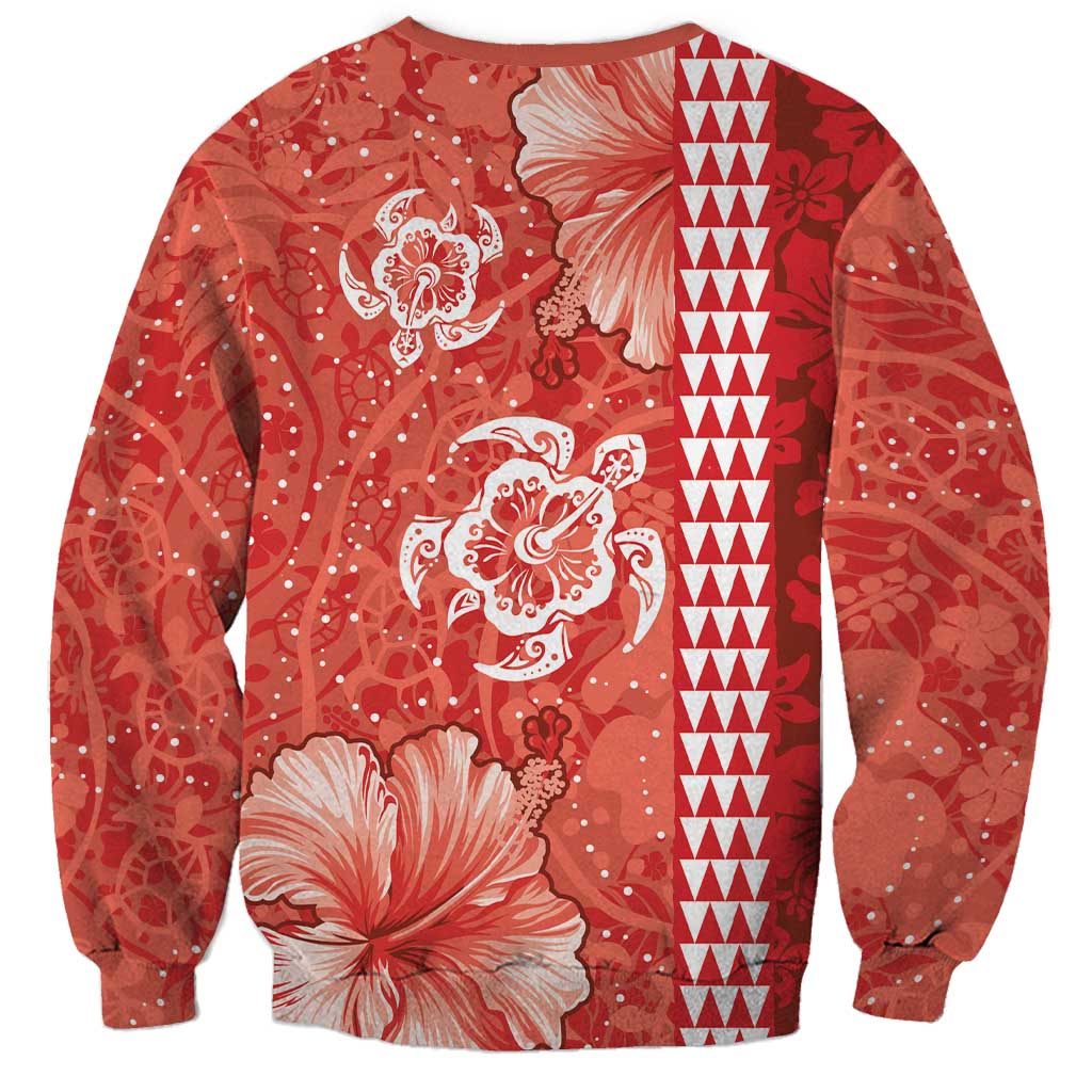 Red Hibiscus Turle Sweatshirt Hawaiian Style Tribal Tapa Pattern