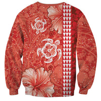Red Hibiscus Turle Sweatshirt Hawaiian Style Tribal Tapa Pattern