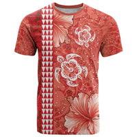 Red Hibiscus Turle T Shirt Hawaiian Style Tribal Tapa Pattern