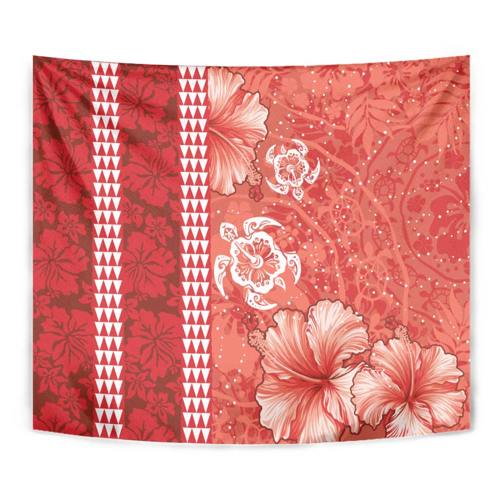 Red Hibiscus Turle Tapestry Hawaiian Style Tribal Tapa Pattern