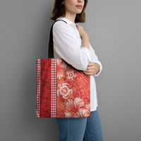 Red Hibiscus Turle Tote Bag Hawaiian Style Tribal Tapa Pattern - Polynesian Pride