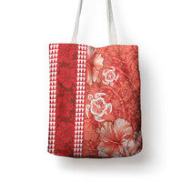 Red Hibiscus Turle Tote Bag Hawaiian Style Tribal Tapa Pattern - Polynesian Pride