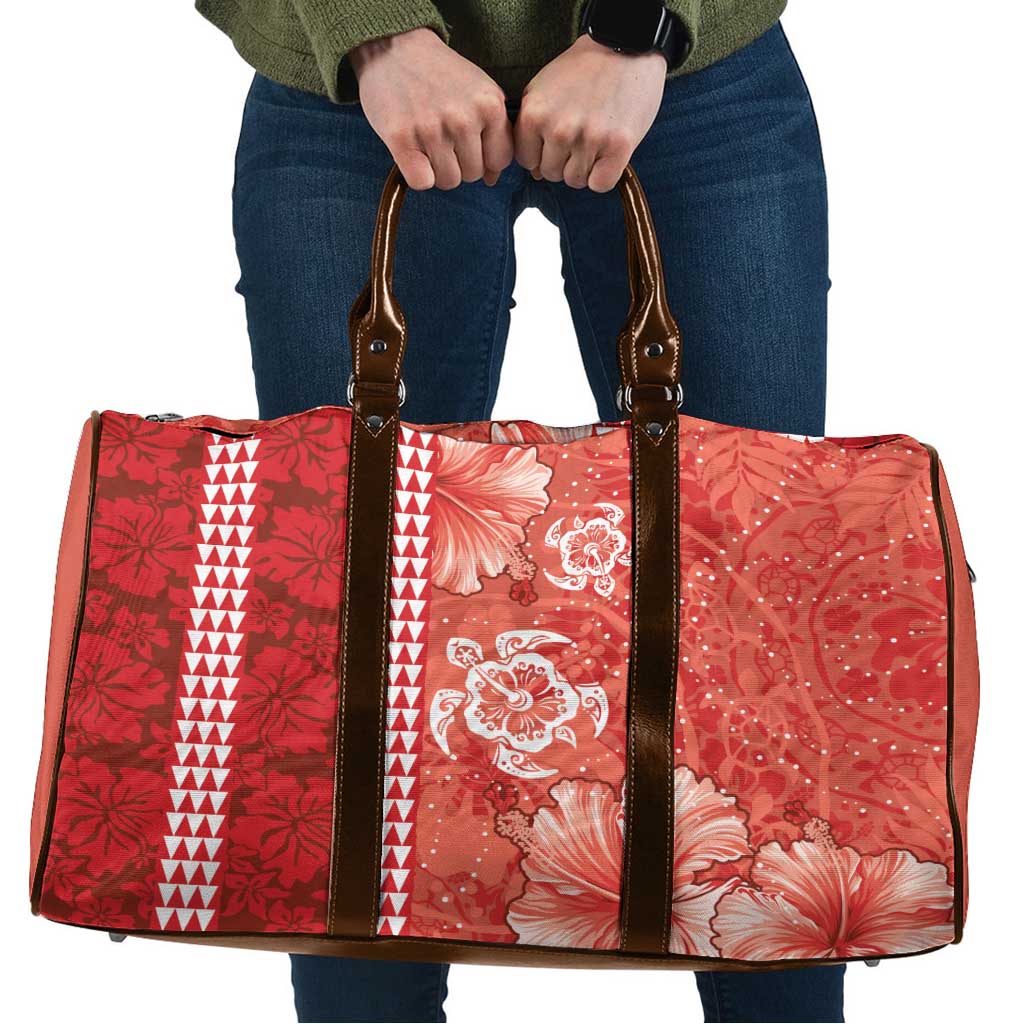 Red Hibiscus Turle Travel Bag Hawaiian Style Tribal Tapa Pattern LT9 Red - Polynesian Pride