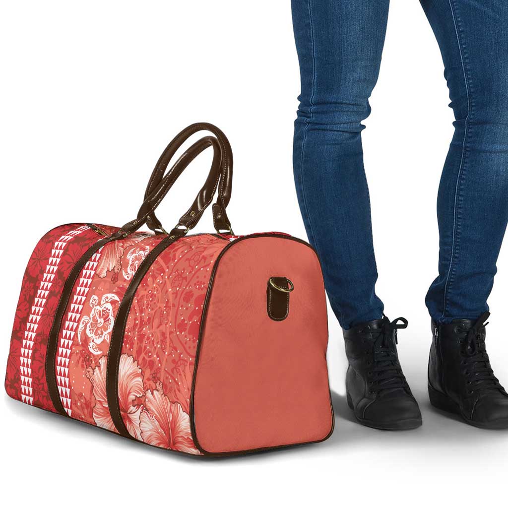 Red Hibiscus Turle Travel Bag Hawaiian Style Tribal Tapa Pattern LT9 - Polynesian Pride