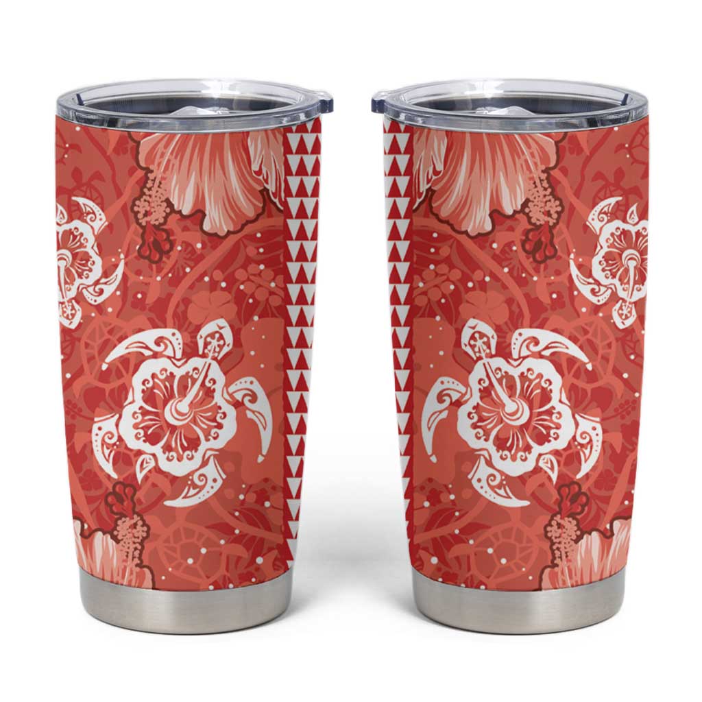 Red Hibiscus Turle Tumbler Cup Hawaiian Style Tribal Tapa Pattern