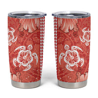 Red Hibiscus Turle Tumbler Cup Hawaiian Style Tribal Tapa Pattern