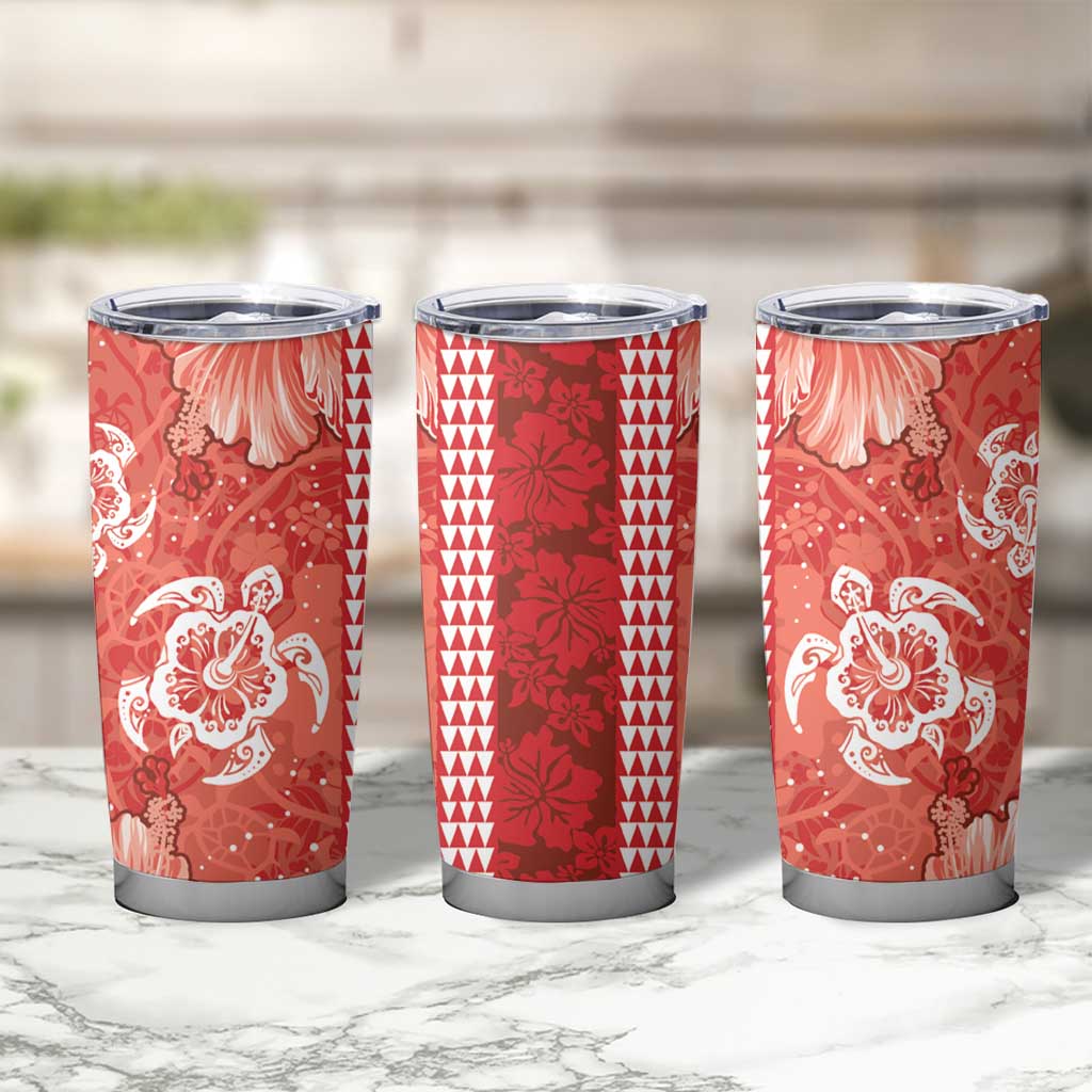 Red Hibiscus Turle Tumbler Cup Hawaiian Style Tribal Tapa Pattern