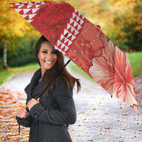 Red Hibiscus Turle Umbrella Hawaiian Style Tribal Tapa Pattern - Polynesian Pride