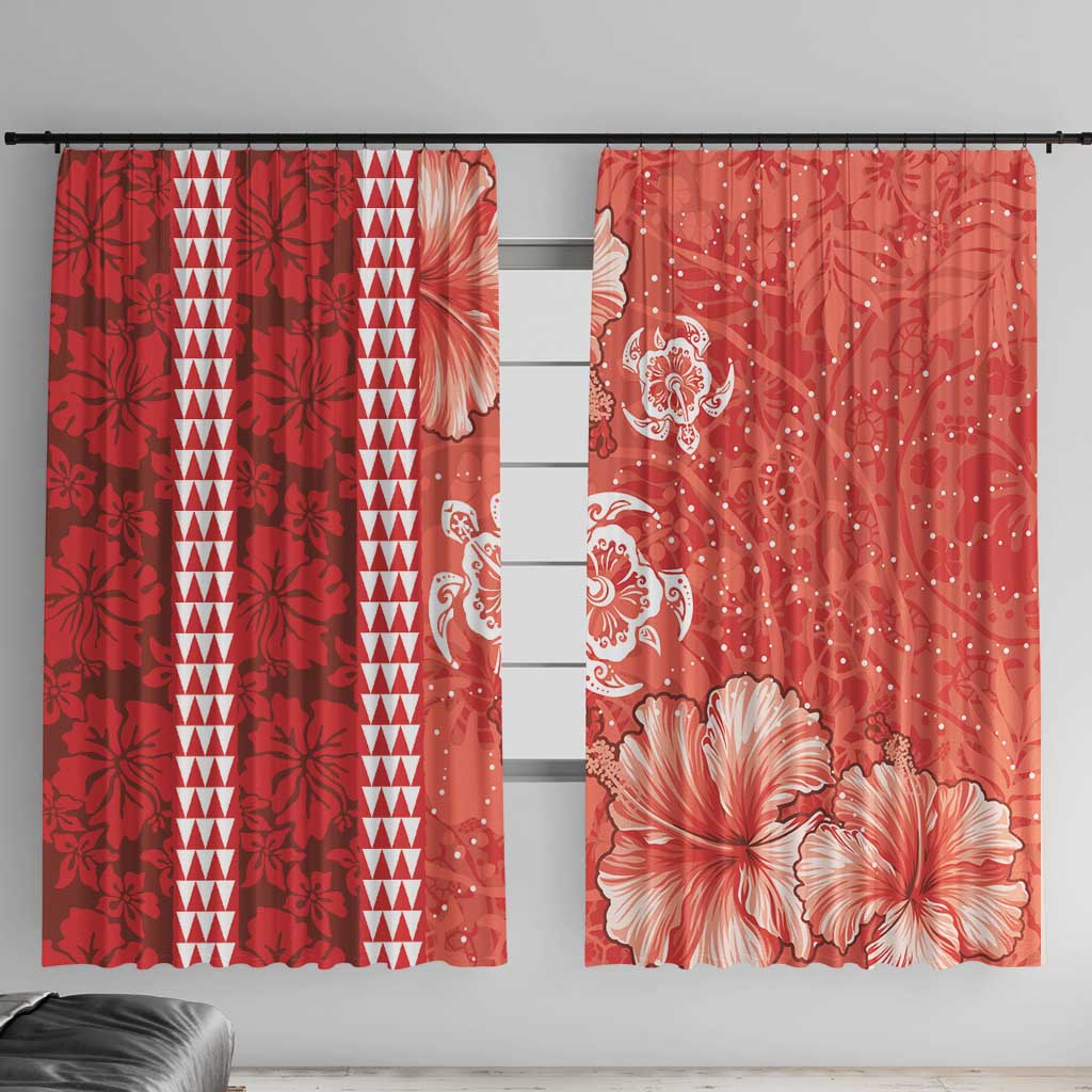 Red Hibiscus Turle Window Curtain Hawaiian Style Tribal Tapa Pattern