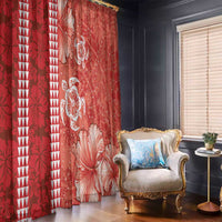 Red Hibiscus Turle Window Curtain Hawaiian Style Tribal Tapa Pattern