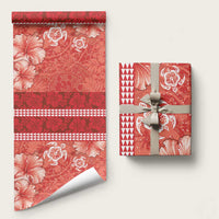 Red Hibiscus Turle Wrapping Paper Hawaiian Style Tribal Tapa Pattern - Polynesian Pride