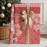 Red Hibiscus Turle Wrapping Paper Hawaiian Style Tribal Tapa Pattern - Polynesian Pride