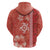 Red Hibiscus Turle Zip Hoodie Hawaiian Style Tribal Tapa Pattern