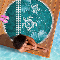 Teal Hibiscus Turle Beach Blanket Hawaiian Style Tribal Tapa Pattern