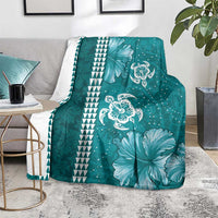 Teal Hibiscus Turle Blanket Hawaiian Style Tribal Tapa Pattern