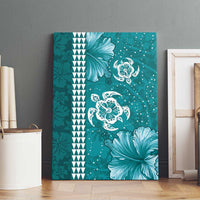 Teal Hibiscus Turle Canvas Wall Art Hawaiian Style Tribal Tapa Pattern
