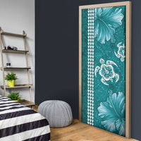 Teal Hibiscus Turle Door Cover Hawaiian Style Tribal Tapa Pattern - Polynesian Pride