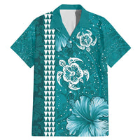 Teal Hibiscus Turle Family Matching Mermaid Dress and Hawaiian Shirt Hawaiian Style Tribal Tapa Pattern