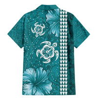 Teal Hibiscus Turle Family Matching Mermaid Dress and Hawaiian Shirt Hawaiian Style Tribal Tapa Pattern