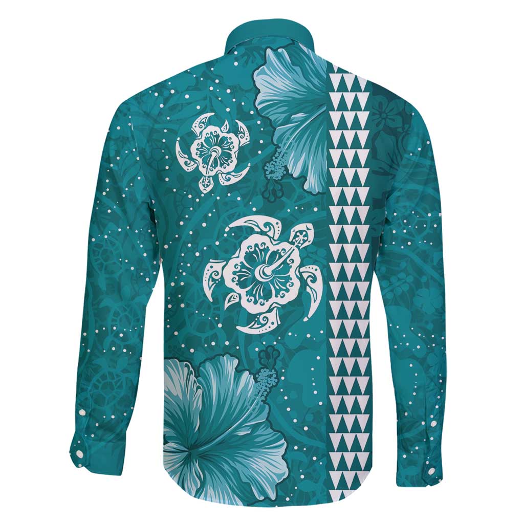 Teal Hibiscus Turle Family Matching Off Shoulder Short Dress and Hawaiian Shirt Hawaiian Style Tribal Tapa Pattern