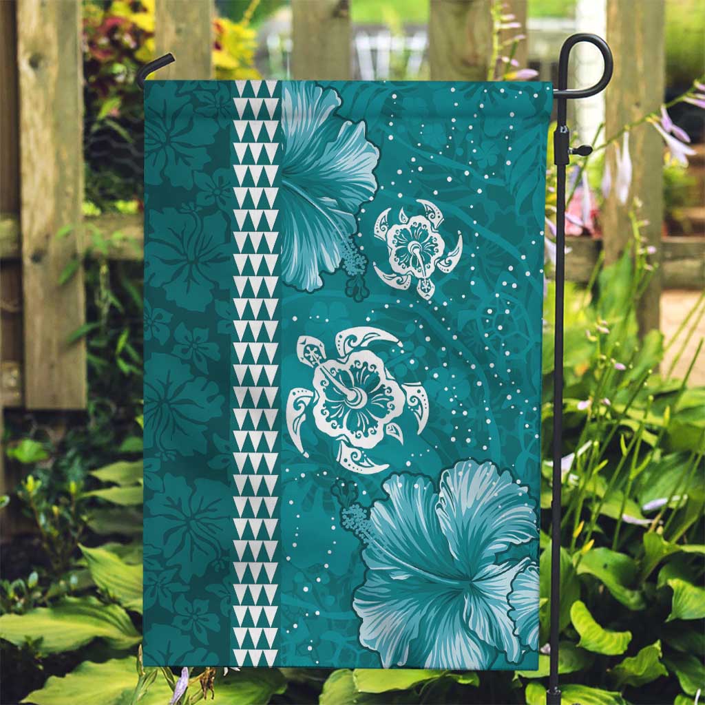 Teal Hibiscus Turle Garden Flag Hawaiian Style Tribal Tapa Pattern
