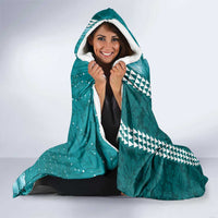 Teal Hibiscus Turle Hooded Blanket Hawaiian Style Tribal Tapa Pattern
