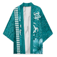 Teal Hibiscus Turle Kimono Hawaiian Style Tribal Tapa Pattern - Polynesian Pride