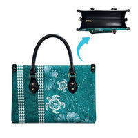 Teal Hibiscus Turle Leather Bag Hawaiian Style Tribal Tapa Pattern - Polynesian Pride
