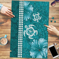 Teal Hibiscus Turle Puzzle Hawaiian Style Tribal Tapa Pattern - Polynesian Pride