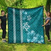Teal Hibiscus Turle Quilt Hawaiian Style Tribal Tapa Pattern