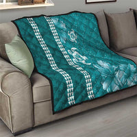 Teal Hibiscus Turle Quilt Hawaiian Style Tribal Tapa Pattern