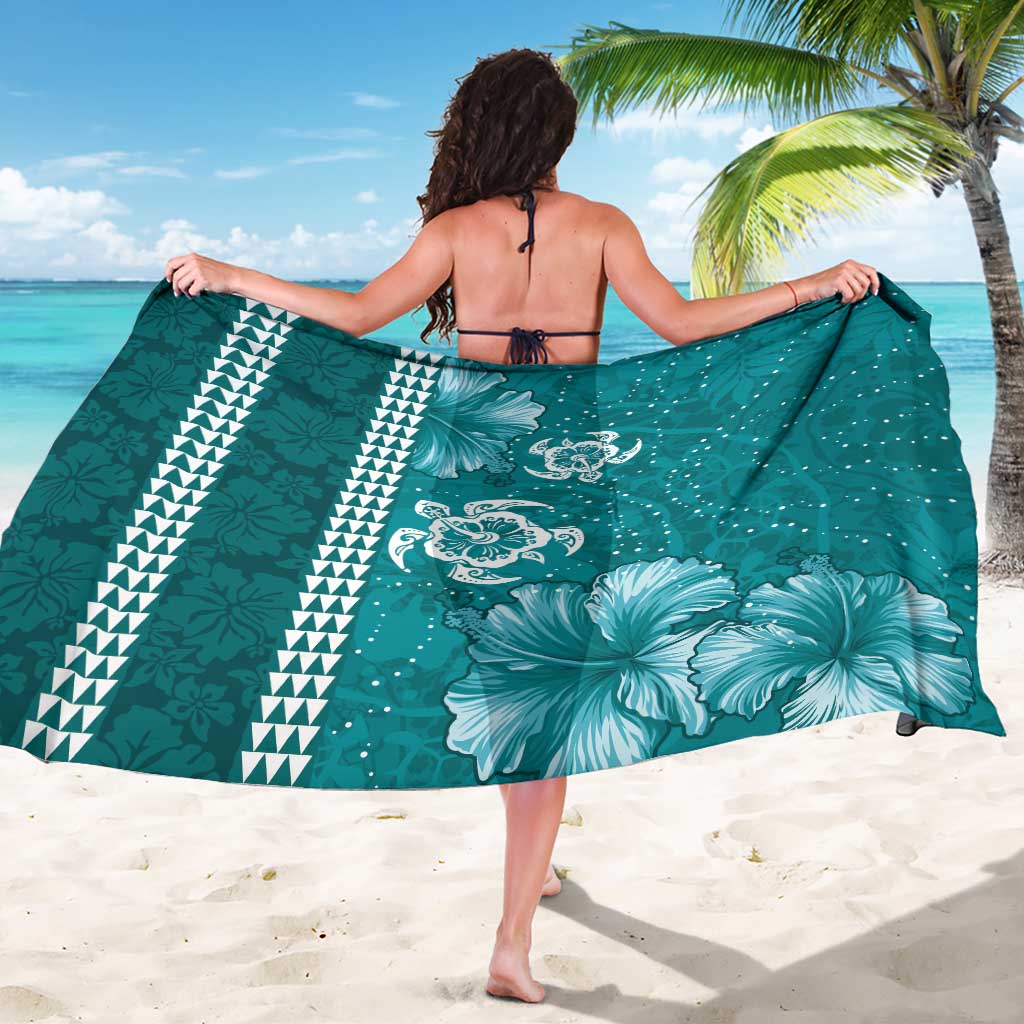 Teal Hibiscus Turle Sarong Hawaiian Style Tribal Tapa Pattern