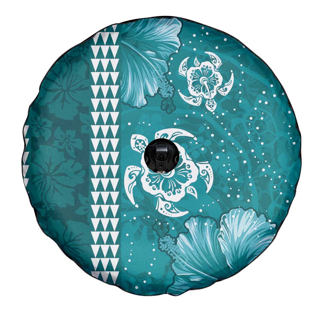 Teal Hibiscus Turle Spare Tire Cover Hawaiian Style Tribal Tapa Pattern