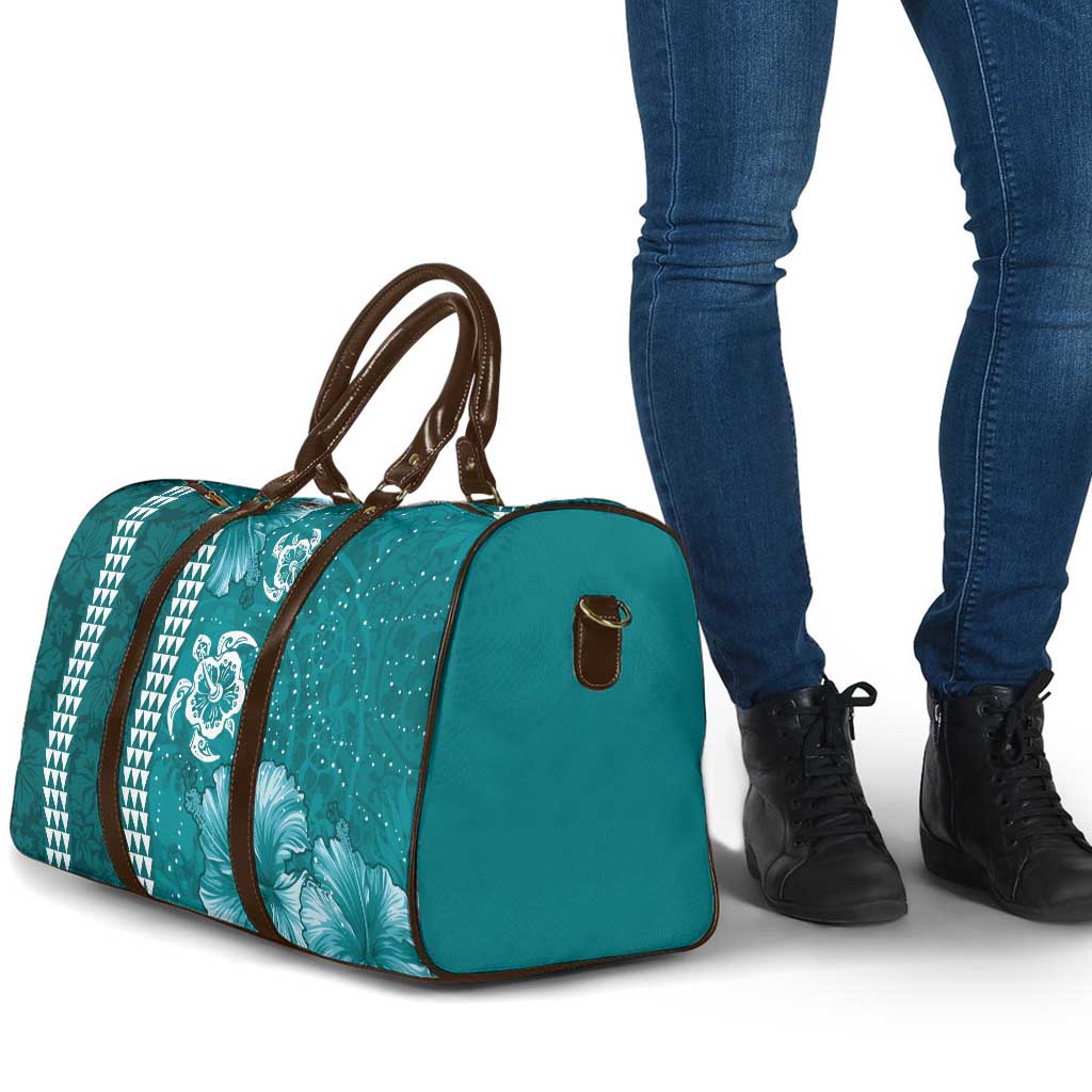 Teal Hibiscus Turle Travel Bag Hawaiian Style Tribal Tapa Pattern - Polynesian Pride