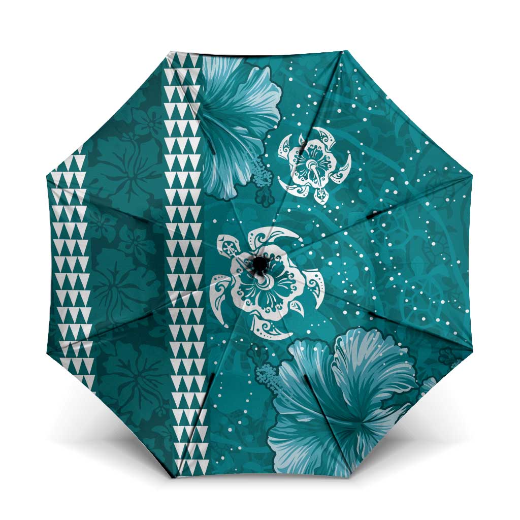 Teal Hibiscus Turle Umbrella Hawaiian Style Tribal Tapa Pattern - Polynesian Pride