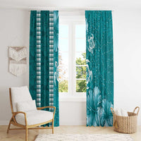 Teal Hibiscus Turle Window Curtain Hawaiian Style Tribal Tapa Pattern