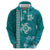 Teal Hibiscus Turle Zip Hoodie Hawaiian Style Tribal Tapa Pattern